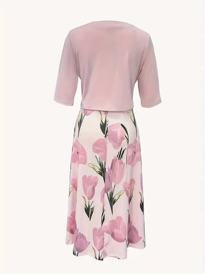 Bettina | Damen Zweiteiliges Midikleid mit Blumenmuster