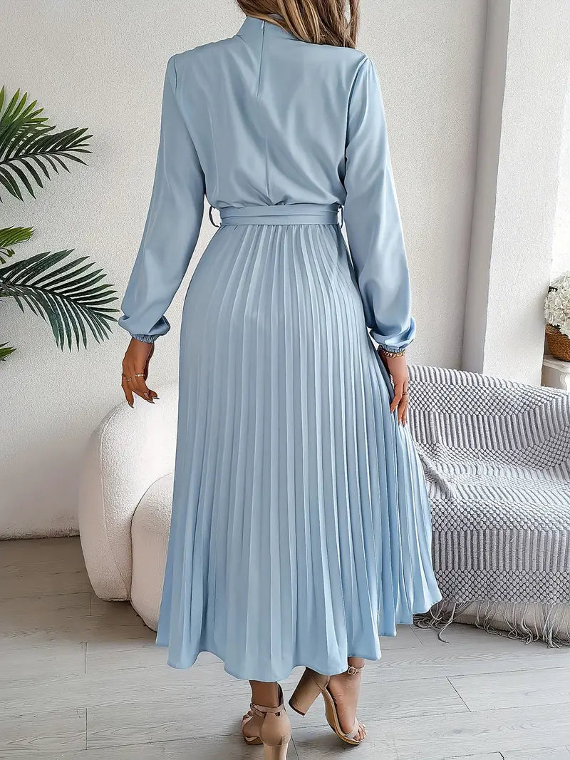 Frieda | Damen Midikleid mit hohem Kragen, Falten und Gürtel