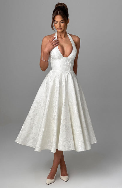Gabriela | Damen Halter Midi Kleid für Hochzeitsgäste