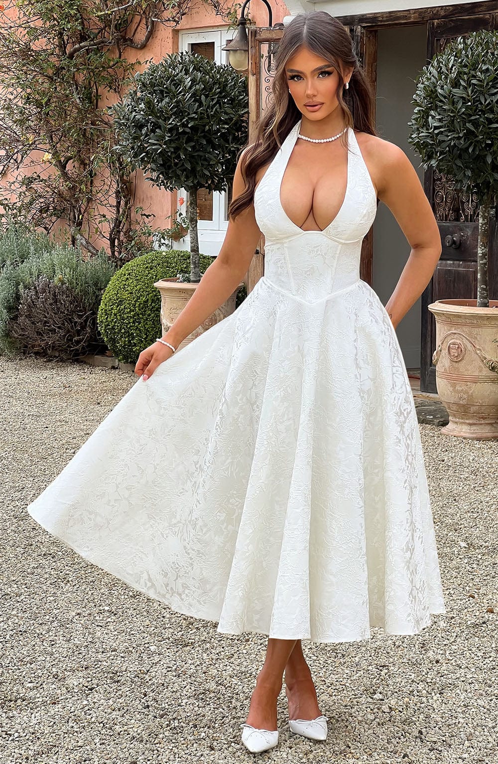 Gabriela | Damen Halter Midi Kleid für Hochzeitsgäste