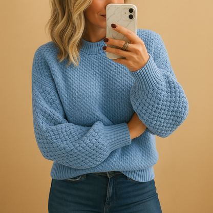 Sabine | Damen Kuscheliger Gestrickter Winterpullover mit Ballonärmeln