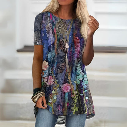 Hanna | Damen Oberteil mit Künstlerischem Print und Lockerem Saum
