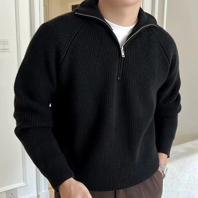 Christian | Herren Zip-Kragen Langarm Freizeit Pullover