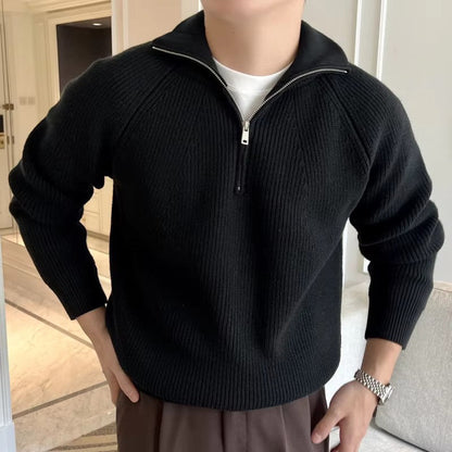 Christian | Herren Zip-Kragen Langarm Freizeit Pullover