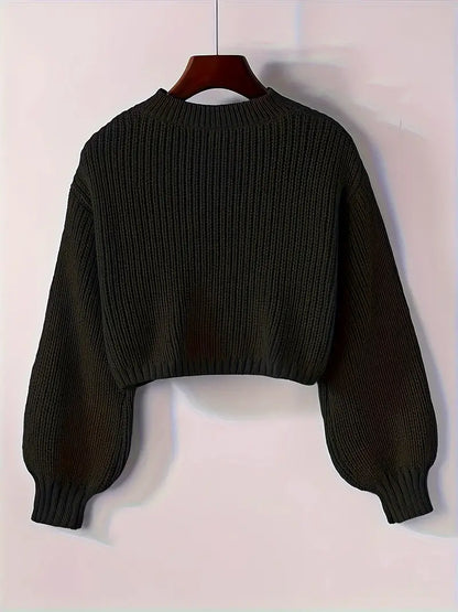 Magdalena | Damen Winter-Cropped Rippstrick-Pullover