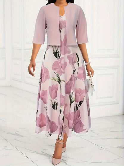 Bettina | Damen Zweiteiliges Midikleid mit Blumenmuster