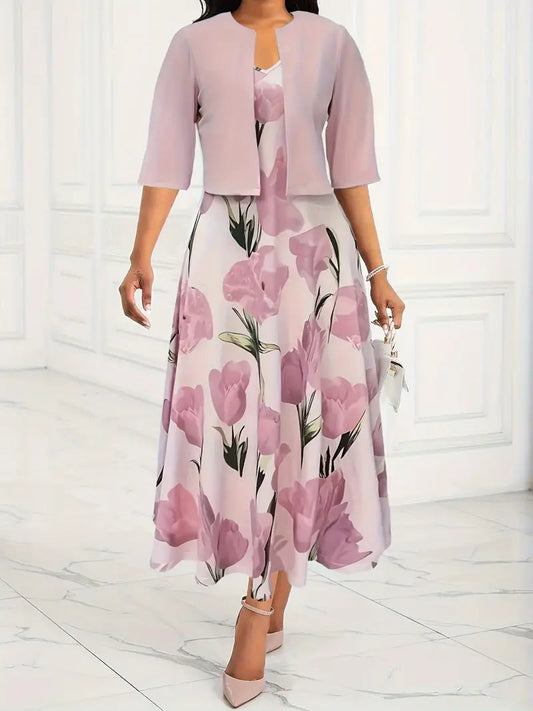 Bettina | Damen Zweiteiliges Midikleid mit Blumenmuster