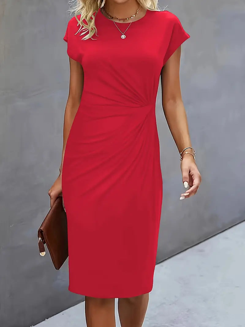 Claudia | Damen Midikleid mit kurzen Ärmeln und Raffung