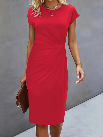Claudia | Damen Midikleid mit kurzen Ärmeln und Raffung