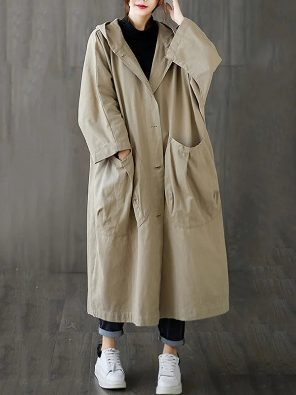 Julia | Oversized Langer Freizeitmantel mit Kapuze für Damen