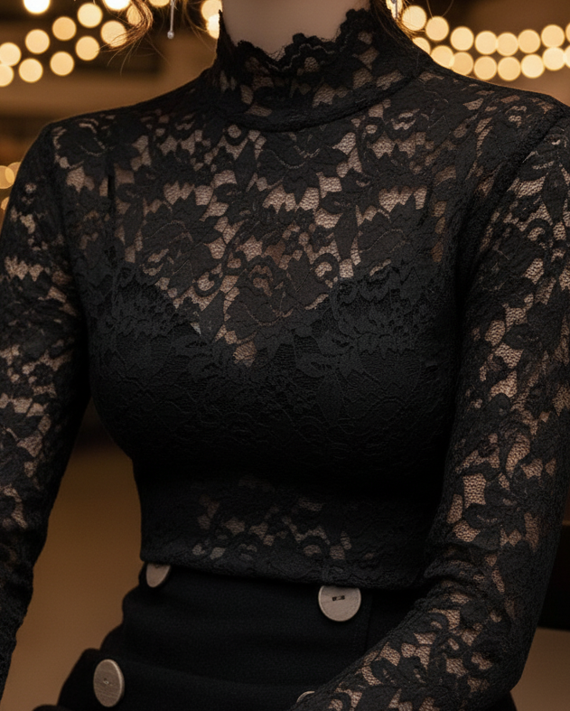 Pauline | Damen Frühlings-Spitzenbluse mit Stehkragen