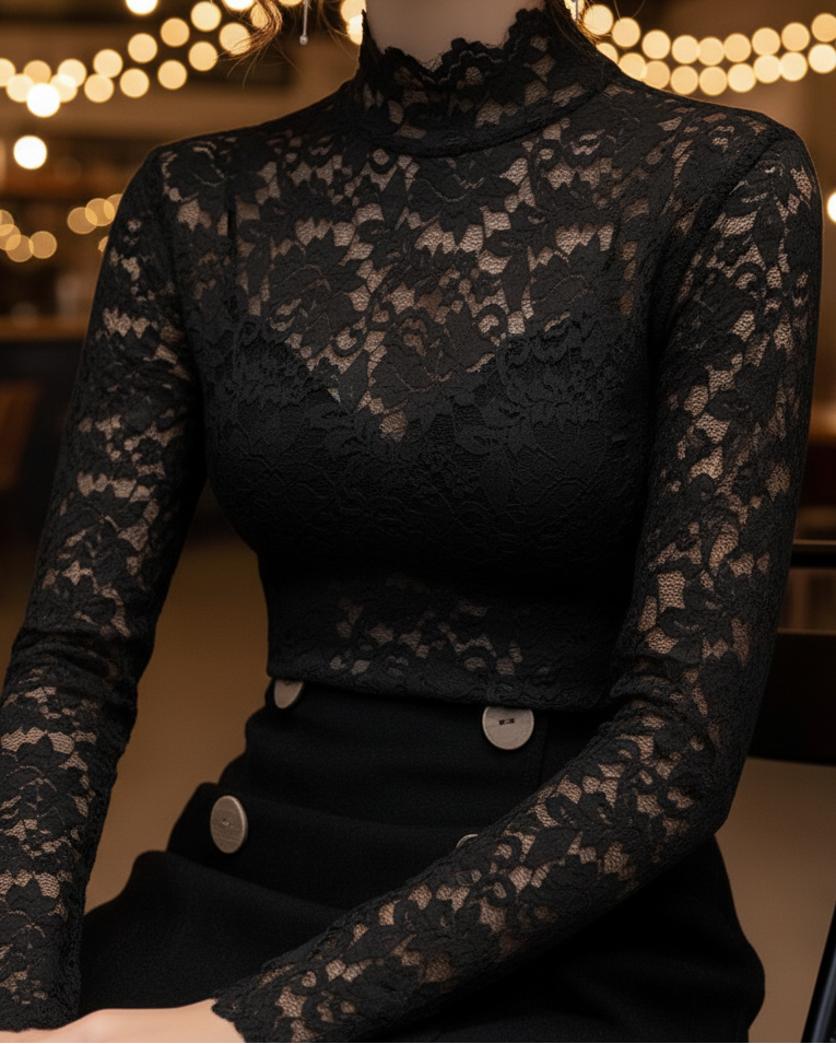 Pauline | Damen Frühlings-Spitzenbluse mit Stehkragen