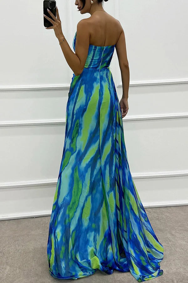 Eva | Damen Maxikleid mit Seitenschlitz und Federverzierung