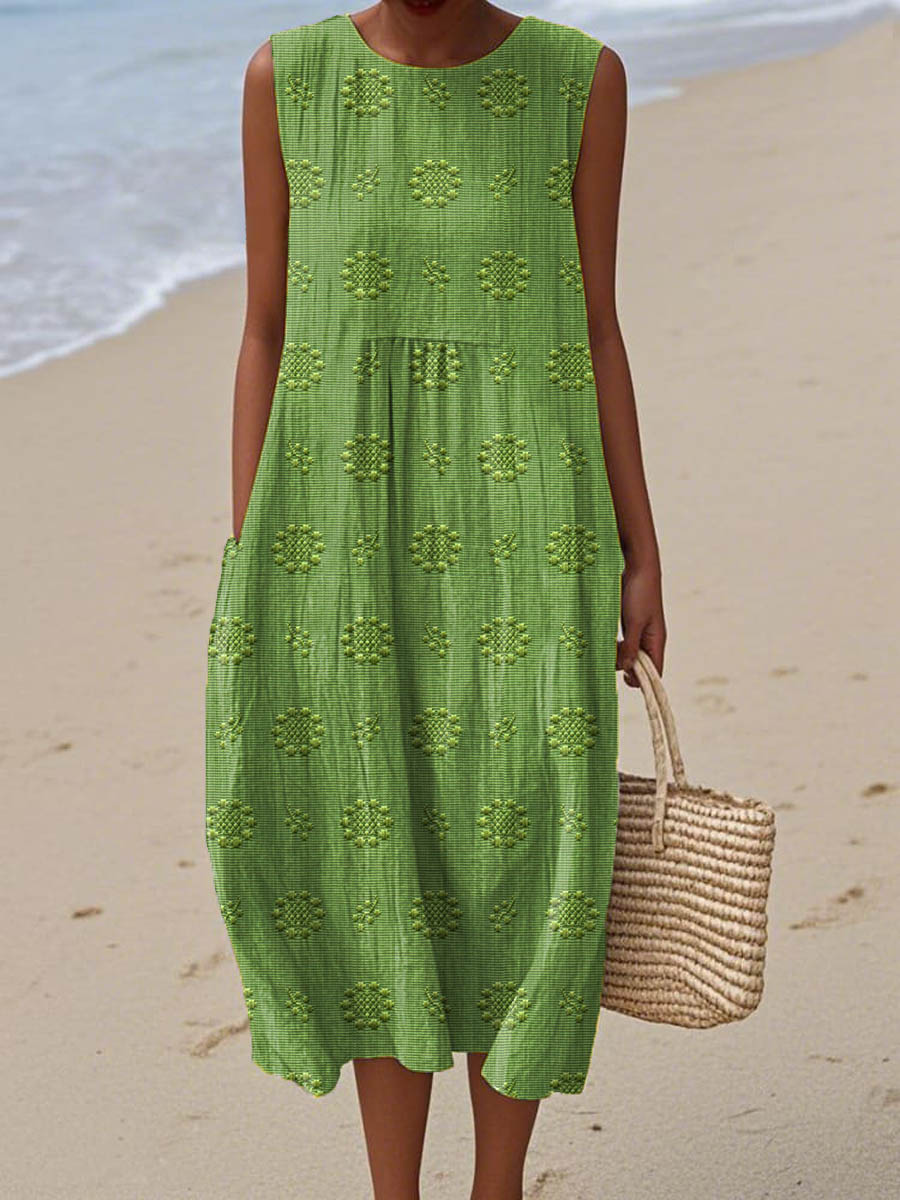 Beatrice | Damen Ärmelloses Boho-Midikleid für den Strand