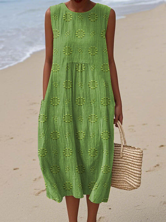Beatrice | Damen Ärmelloses Boho-Midikleid für den Strand