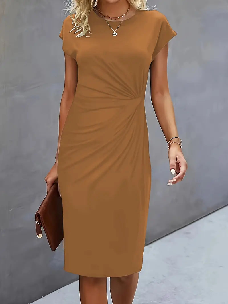 Claudia | Damen Midikleid mit kurzen Ärmeln und Raffung