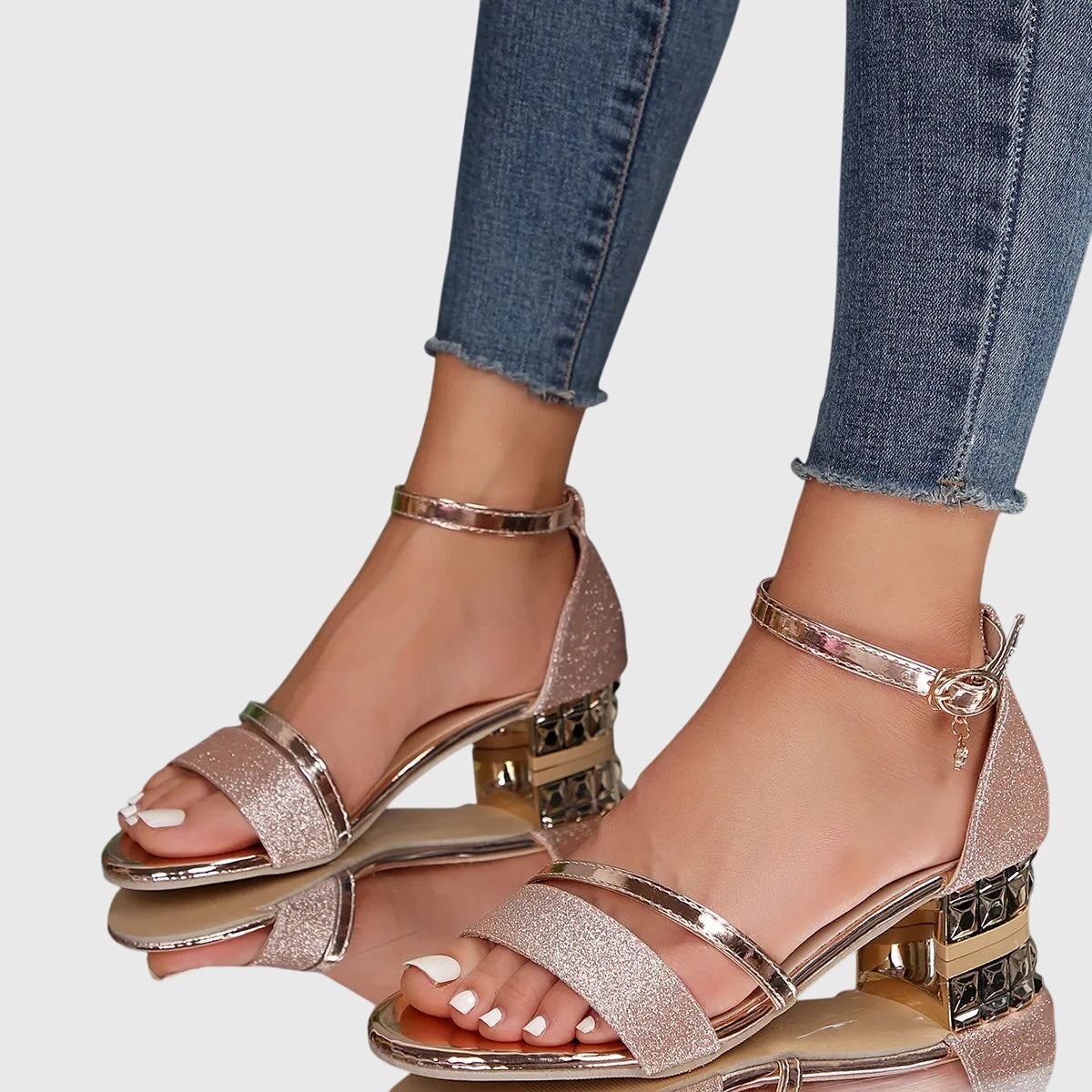 Martina | Damen Sandalen mit Knöchelriemen und Blockabsatz