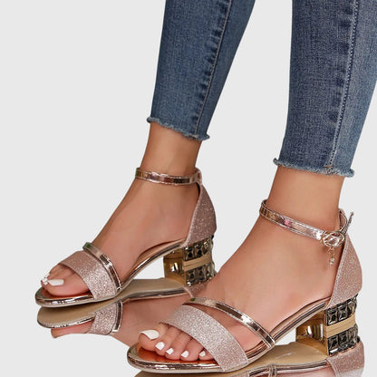 Martina | Damen Sandalen mit Knöchelriemen und Blockabsatz