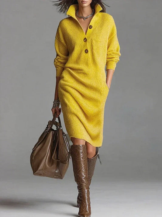 Victoria | Damen Midikleid mit Knopfleiste und Rippstruktur
