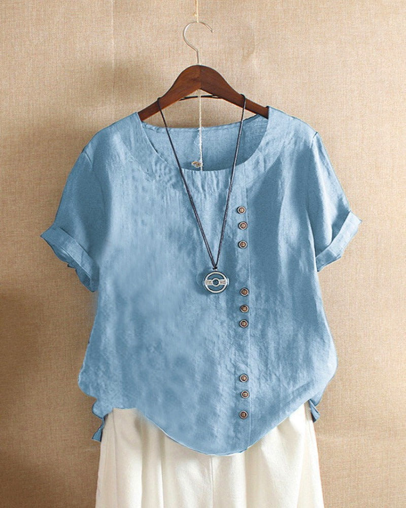 Marion | Damen Sommer Lässige Bluse mit Knopfdetail