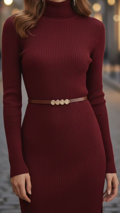 Tamara | Damen Winter-Midikleid mit langen Ärmeln