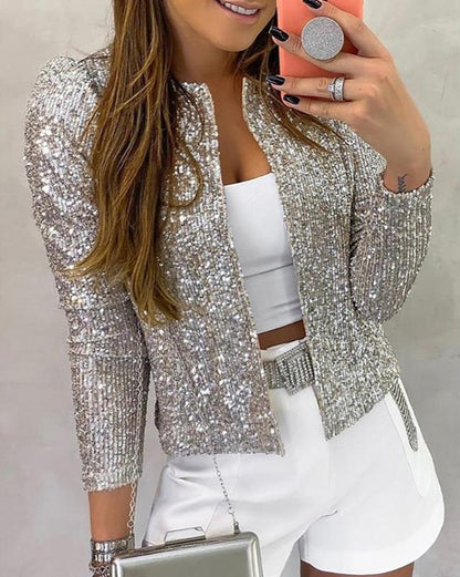 Marion | Damen Herbst Glitzer-Blazer mit offener Vorderseite