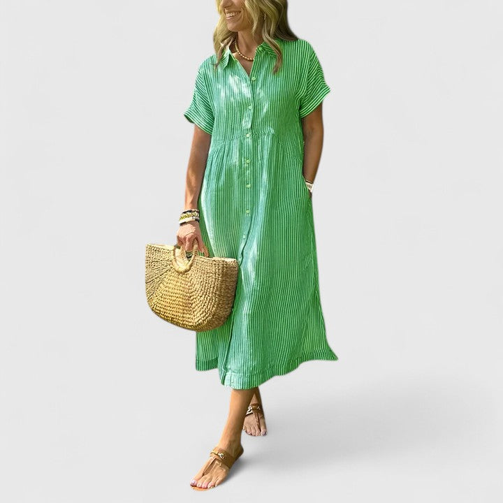 Lydia | Damen Lockeres Gestreiftes Hemd-Midikleid