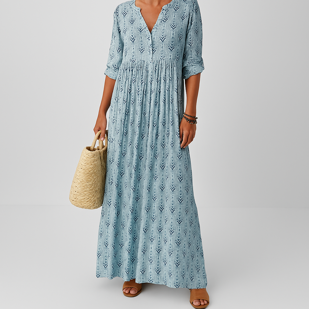 Yvonne | Damen Langarm Sommer Boho Print Kleid