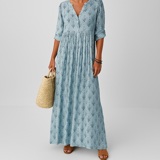Yvonne | Damen Langarm Sommer Boho Print Kleid