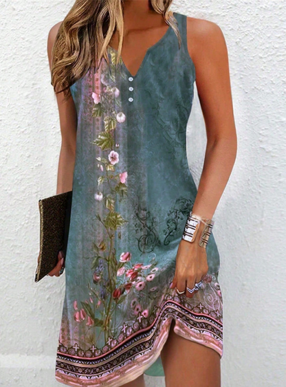 Greta | Damen Ärmelloses Strandkleid mit Kunstprint