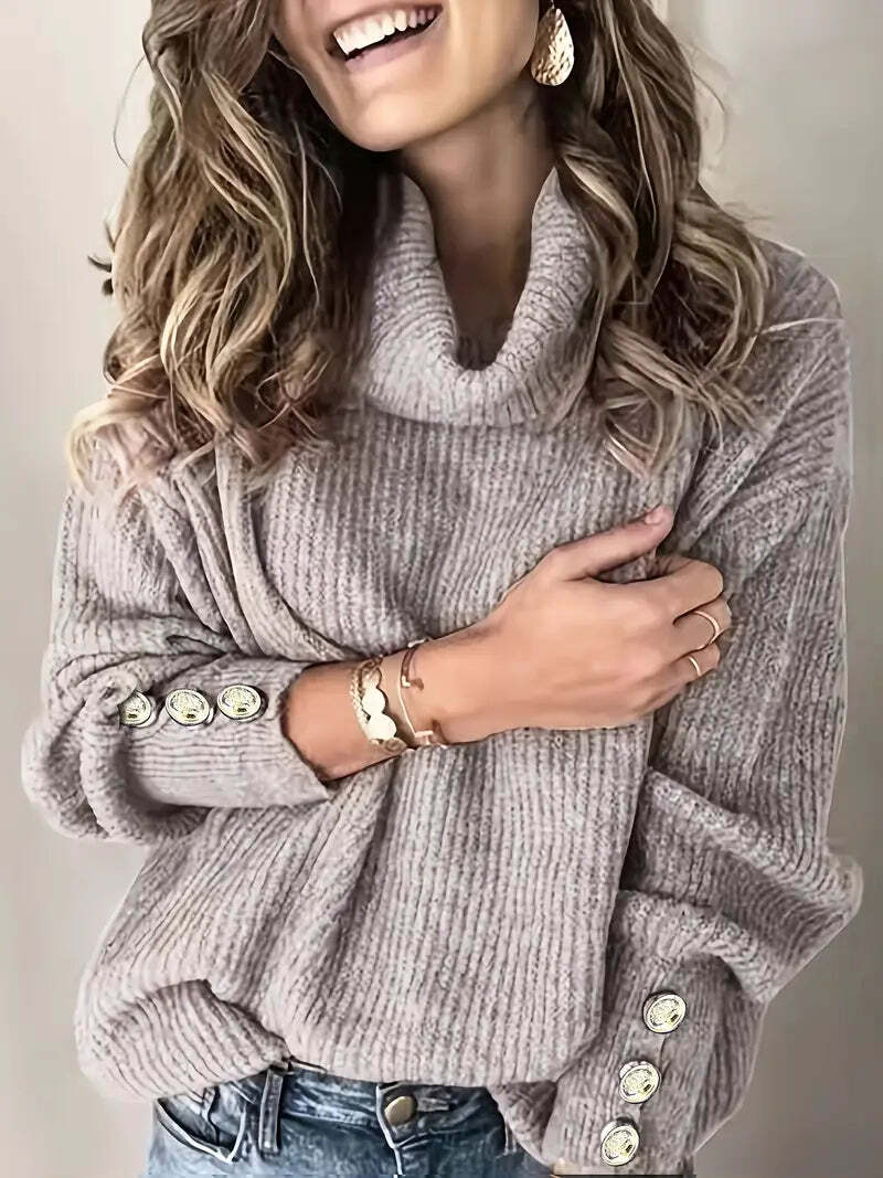 Theresa | Damen Schicker Lockerer Rollkragenpullover