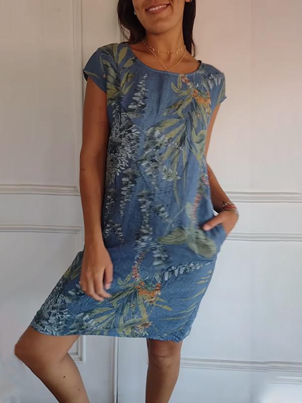 Katharina | Damen Lässiges Sommerkleid mit Blattmuster