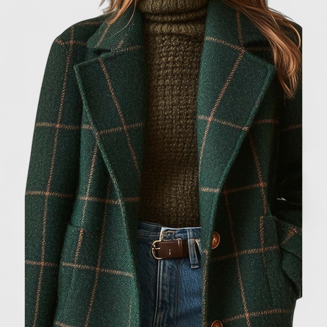 Lena | Damen Klassischer Mantel mit Kariertem Muster und Knöpfen