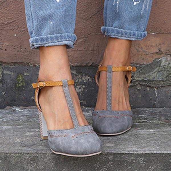 Annika | Damen Bequeme T-Riemen-Pumps mit Blockabsatz