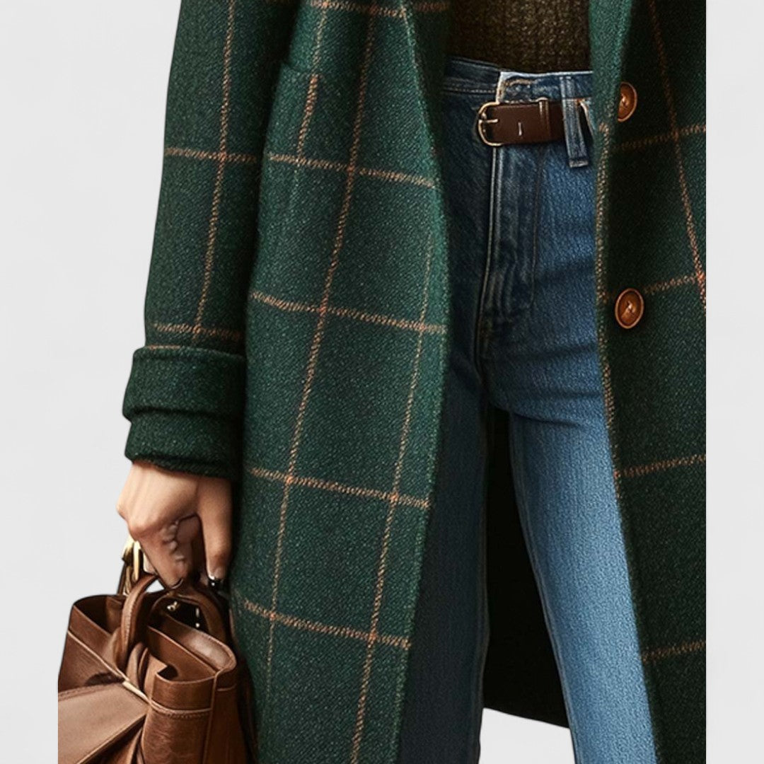 Lena | Damen Klassischer Mantel mit Kariertem Muster und Knöpfen