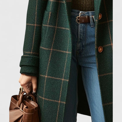 Lena | Damen Klassischer Mantel mit Kariertem Muster und Knöpfen