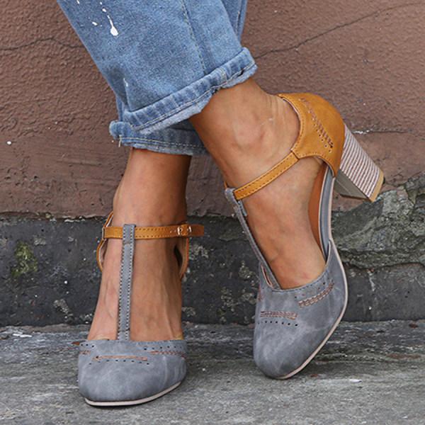 Annika | Damen Bequeme T-Riemen-Pumps mit Blockabsatz