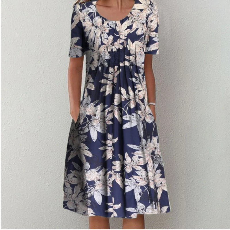 Carolin | Damen Kleid mit Blumenmuster und kurzen Ärmeln