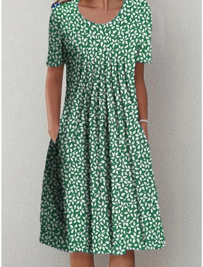 Carolin | Damen Kleid mit Blumenmuster und kurzen Ärmeln