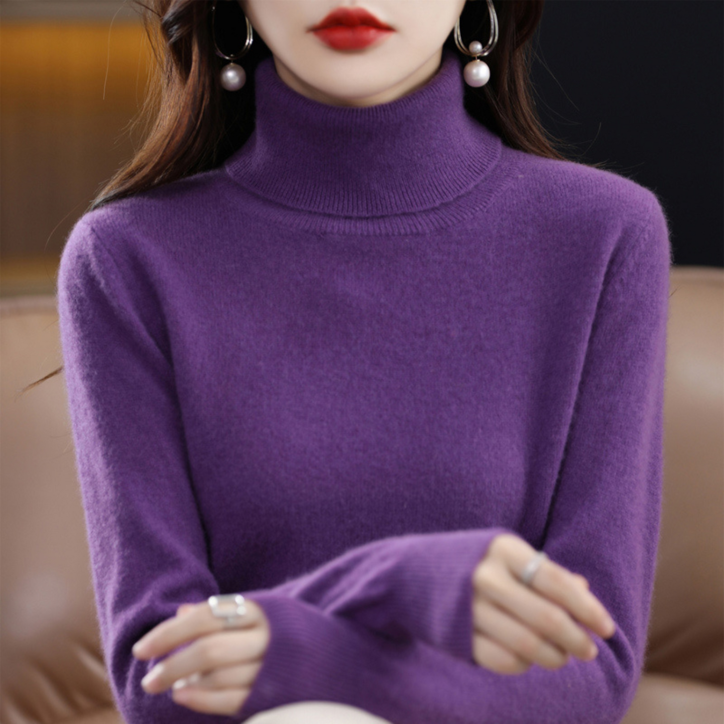 Martina | Damen Herbst Klassischer Rollkragenpullover aus Strick