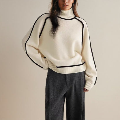 Lydia | Damen Herbst Rollkragenpullover mit Farbblock-Design