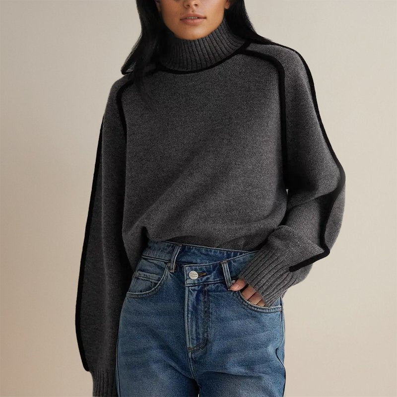 Lydia | Damen Herbst Rollkragenpullover mit Farbblock-Design