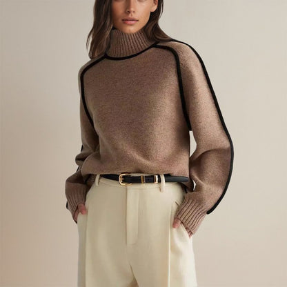 Lydia | Damen Herbst Rollkragenpullover mit Farbblock-Design