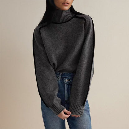 Lydia | Damen Herbst Rollkragenpullover mit Farbblock-Design
