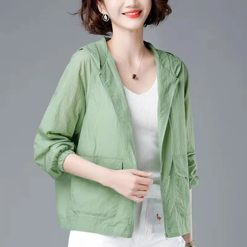Melanie | Damen Lässige Jacke mit Kapuze und Reißverschluss vorne