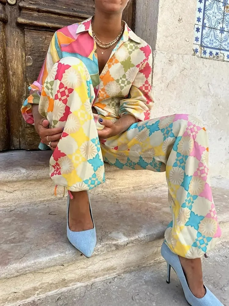 Karin | Damen Winter-Buntes Zweiteiliges Freizeit-Set