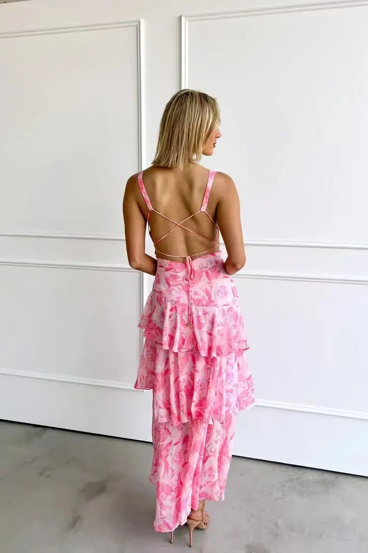 Kirsten | Damen Elegantes Geblümtes Stufen-Maxikleid