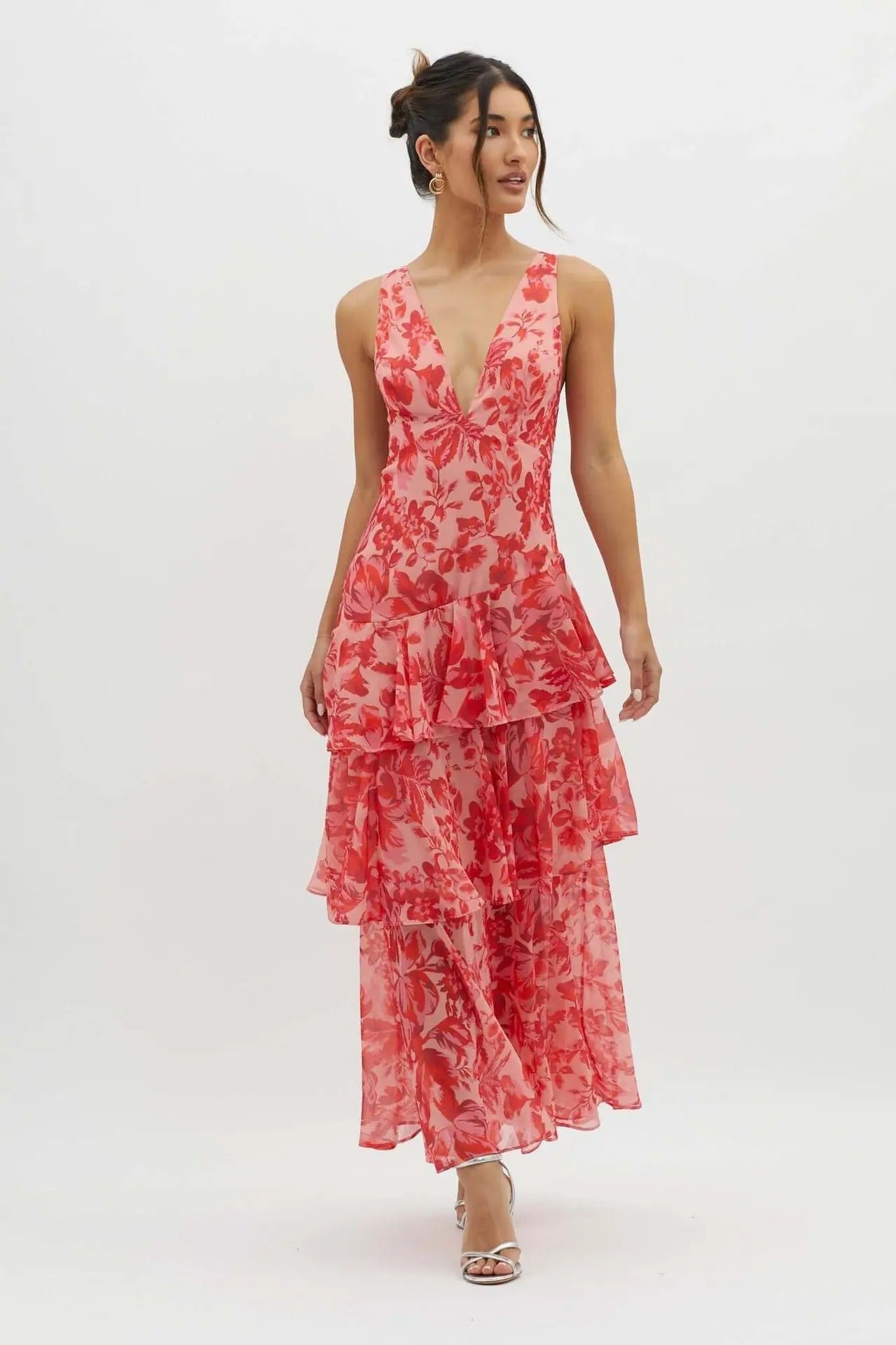 Kirsten | Damen Elegantes Geblümtes Stufen-Maxikleid