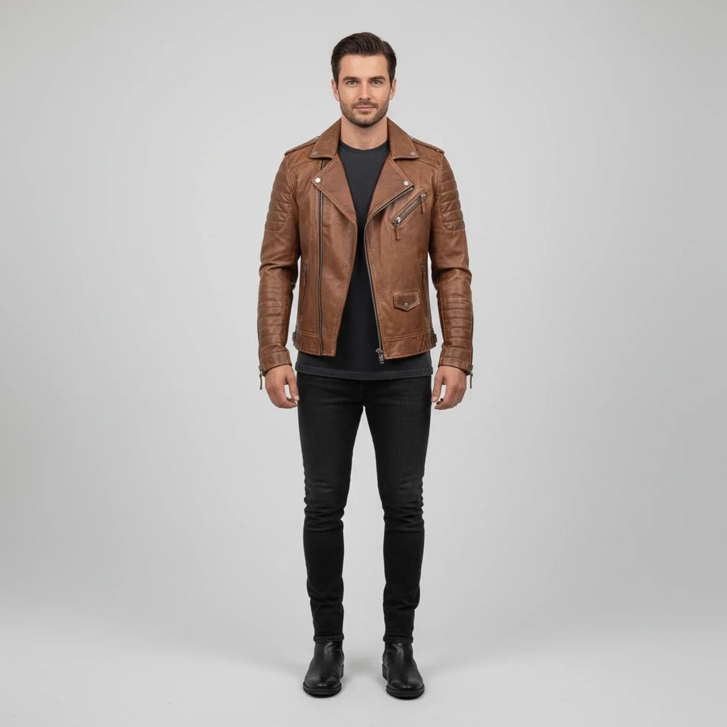 Nicole | Herren Herbst Zip-Up Lederjacke