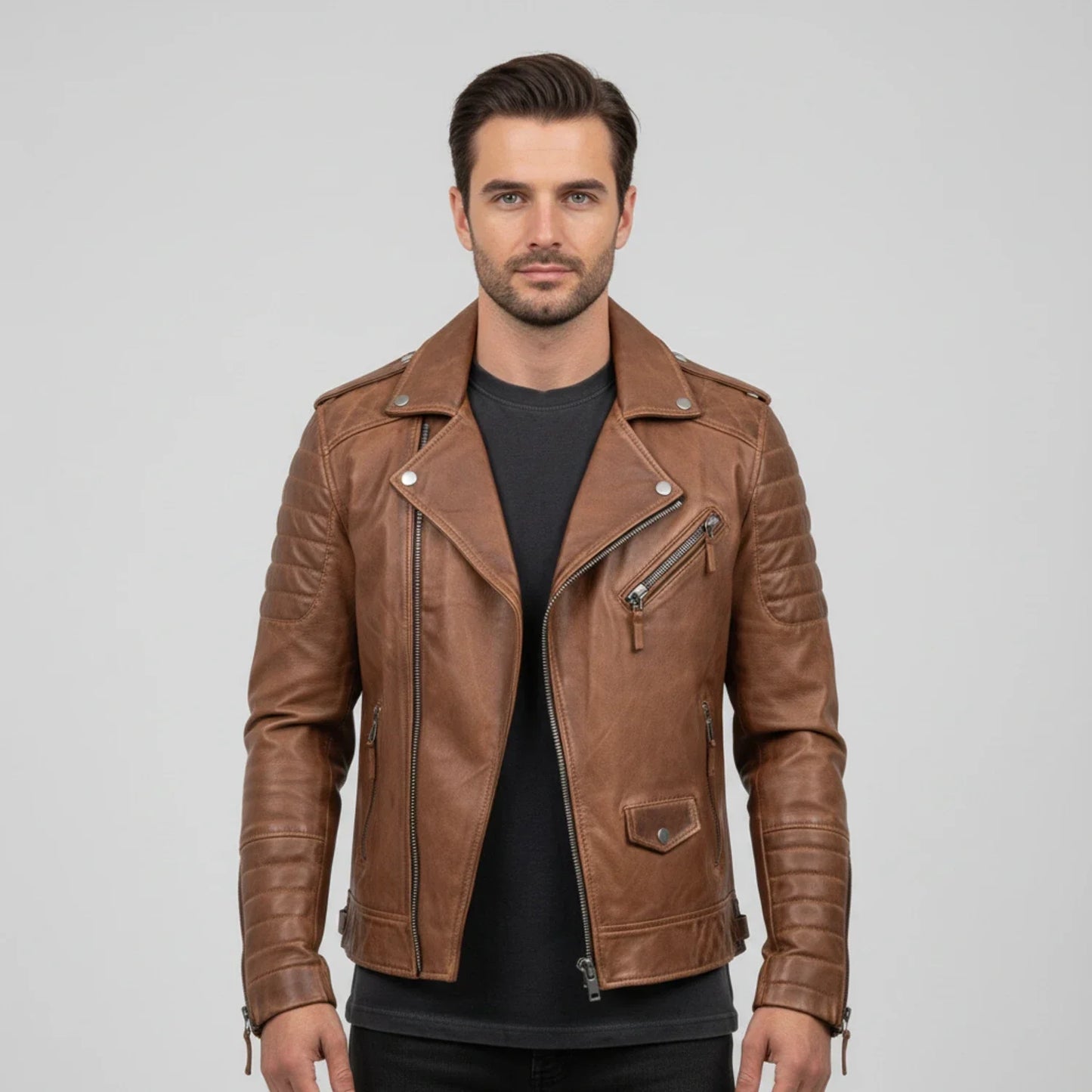 Nicole | Herren Herbst Zip-Up Lederjacke